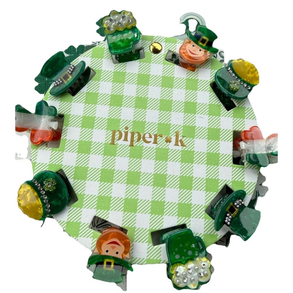 Piper K St. Patrick's Day Irish Themed Hair Claws 10 Mini Hair Clips Leprechaun